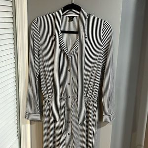 NWT Ann Taylor Pinstripe Black and White Neck Tie Shirt Dress Stripe